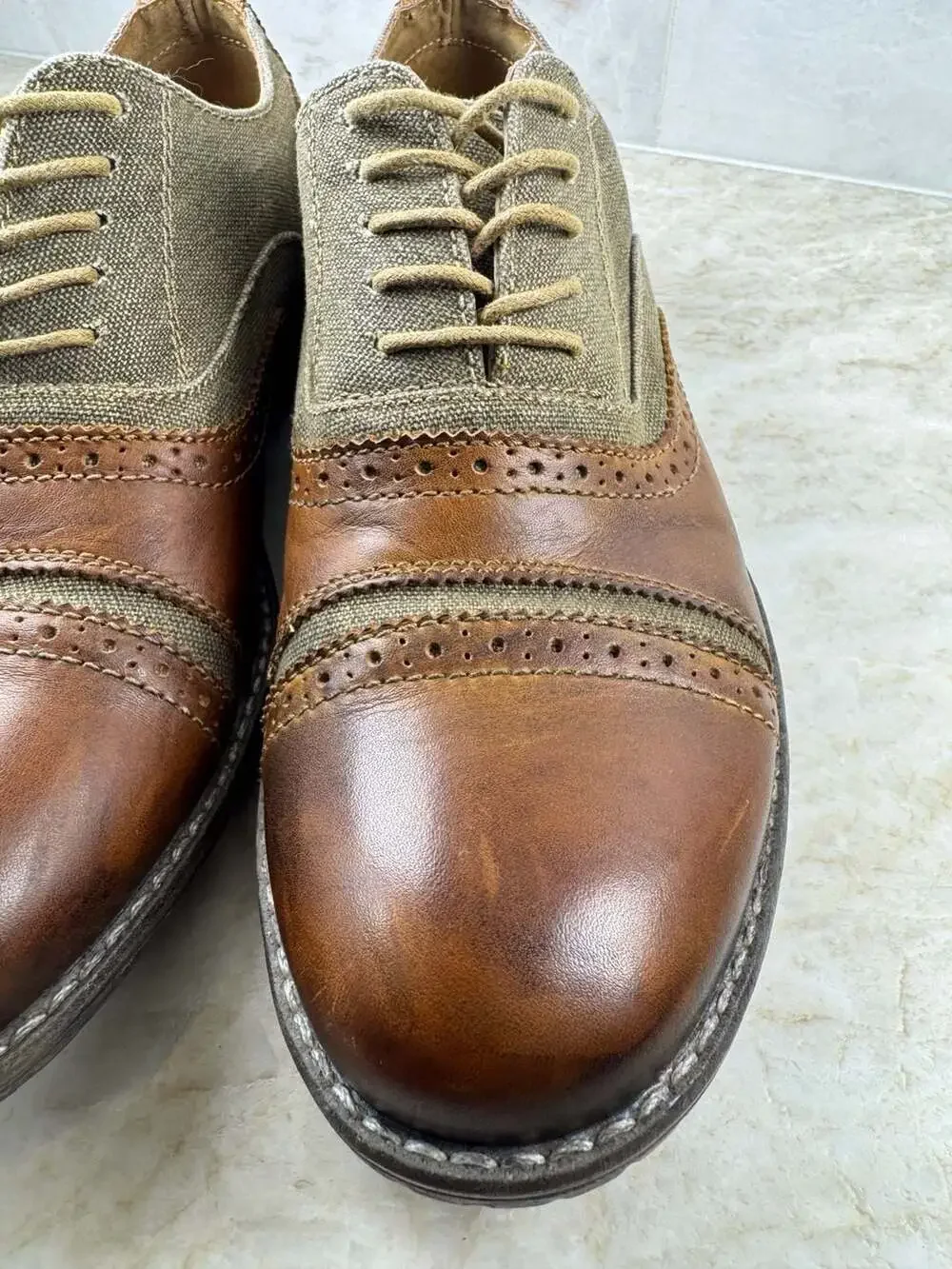 Steve Madden P-Camrin Leather Canvas Oxford Shoes Men’s 8M Brown